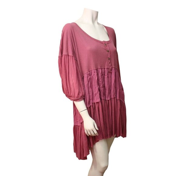 Free People We The Free Daphne Pink Cotton Gauze A-Line Tunic Tent Dress Size M - Picture 2 of 7